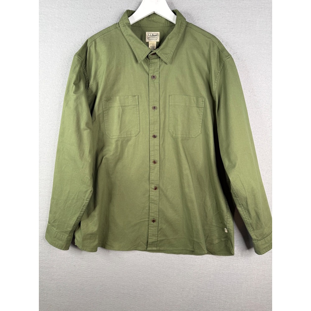 LL Bean Button Down Flex Twill Shirt Mens XL Green Traditional Fit Long Sleeve